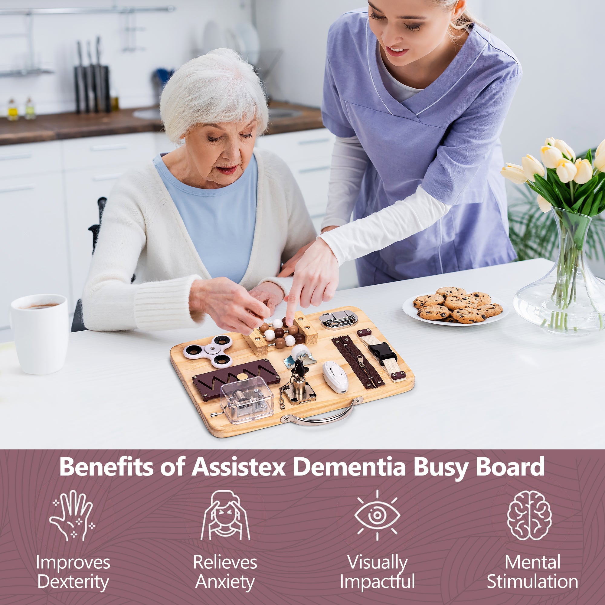 Wooden Fidget Busy Board | Dementia-Friendly Sensory Activity Board for Adults