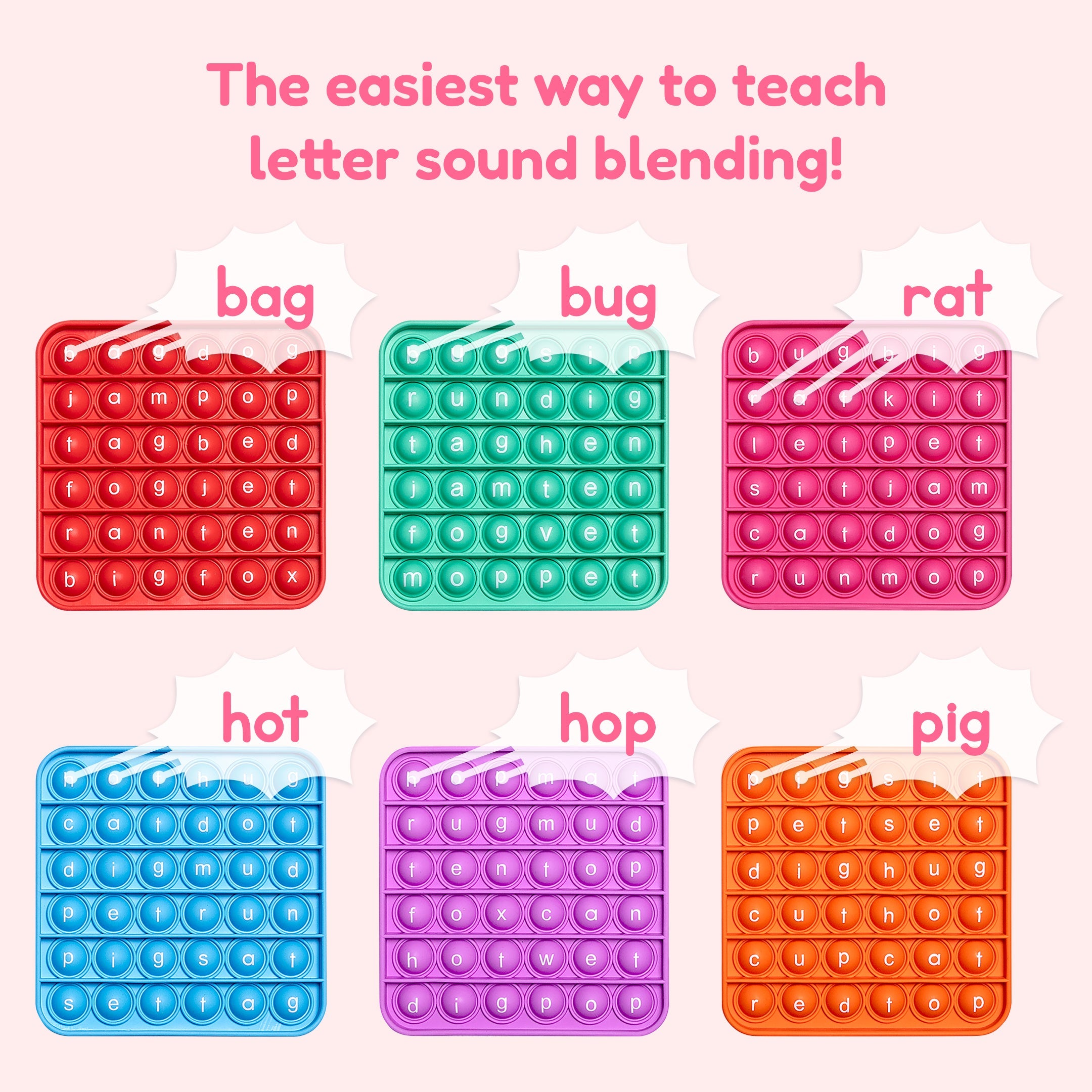 6 Extra CVC Fidget Mats | Word Pop Phonics Learning Fidget Tool