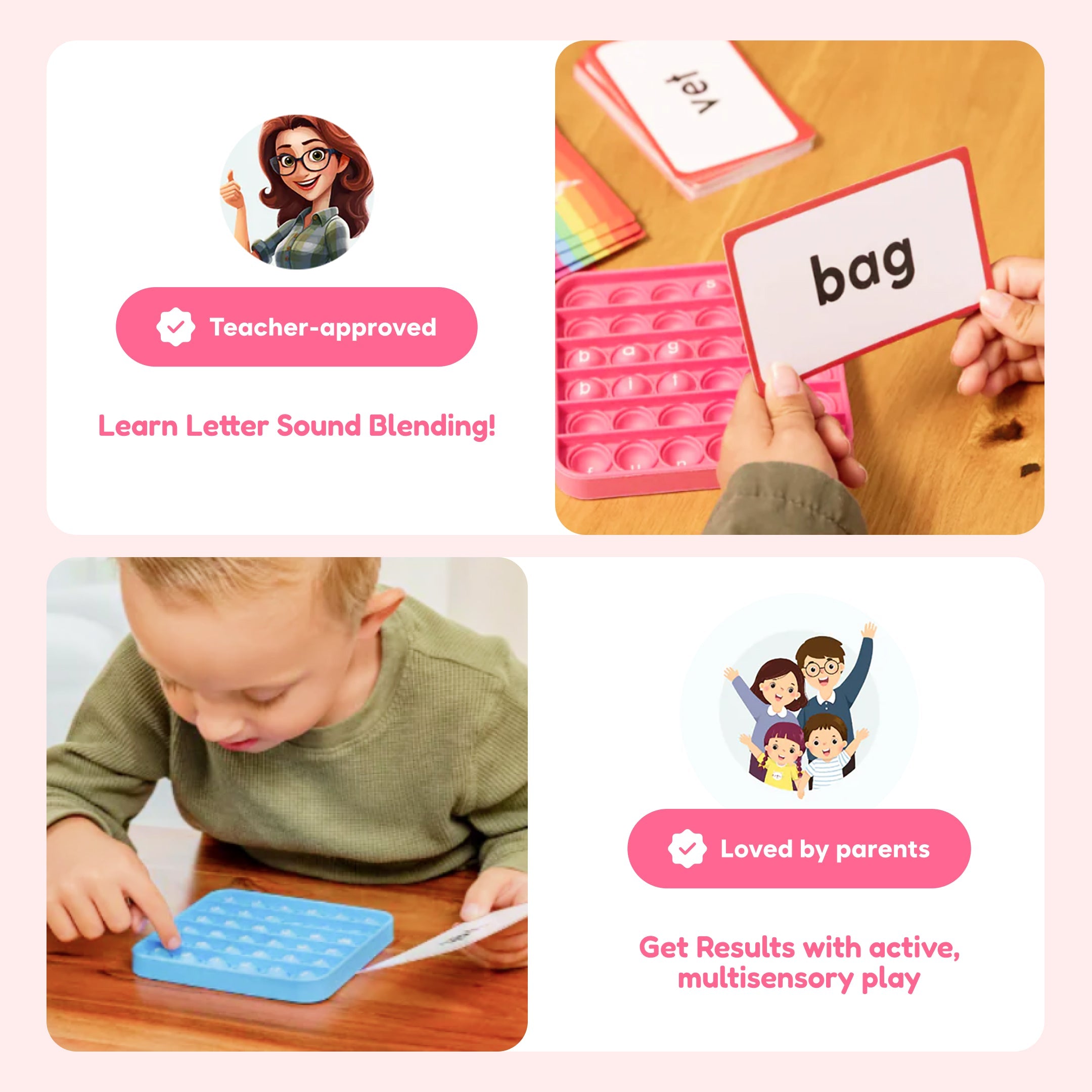 6 Extra CVC Fidget Mats | Word Pop Phonics Learning Fidget Tool