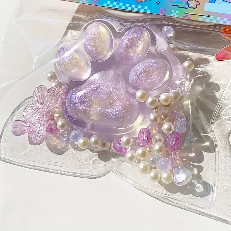 Transparent Cat Claws Squishy Squeeze Toy | Soft Pinch Pop Fidget with Butterfly Beads