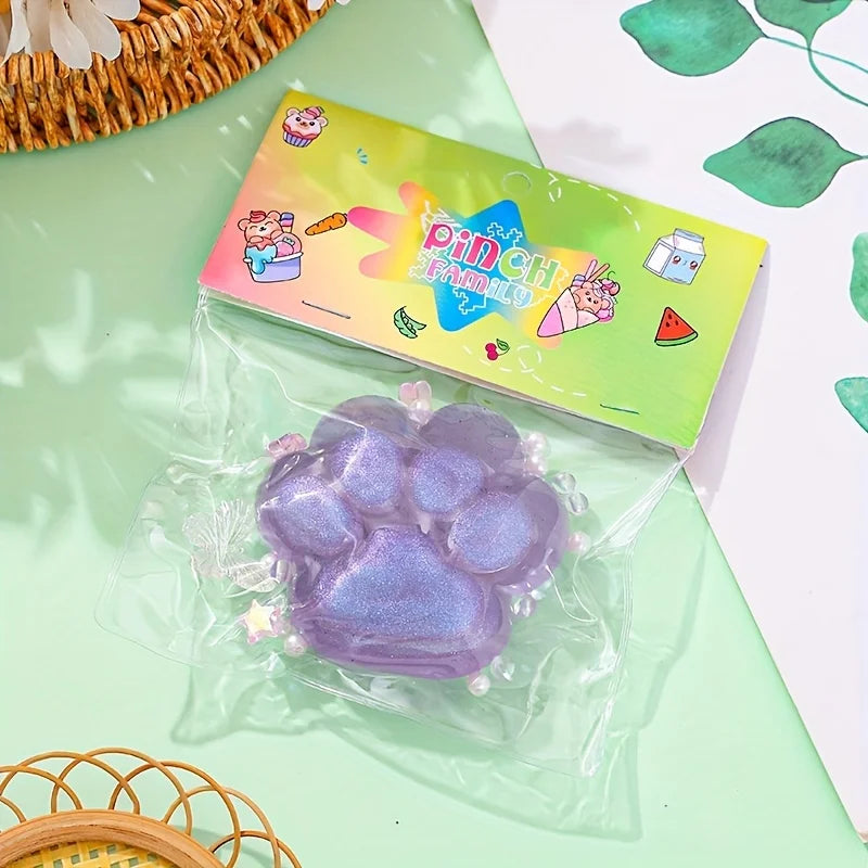 Transparent Cat Claws Squishy Squeeze Toy | Soft Pinch Pop Fidget with Butterfly Beads