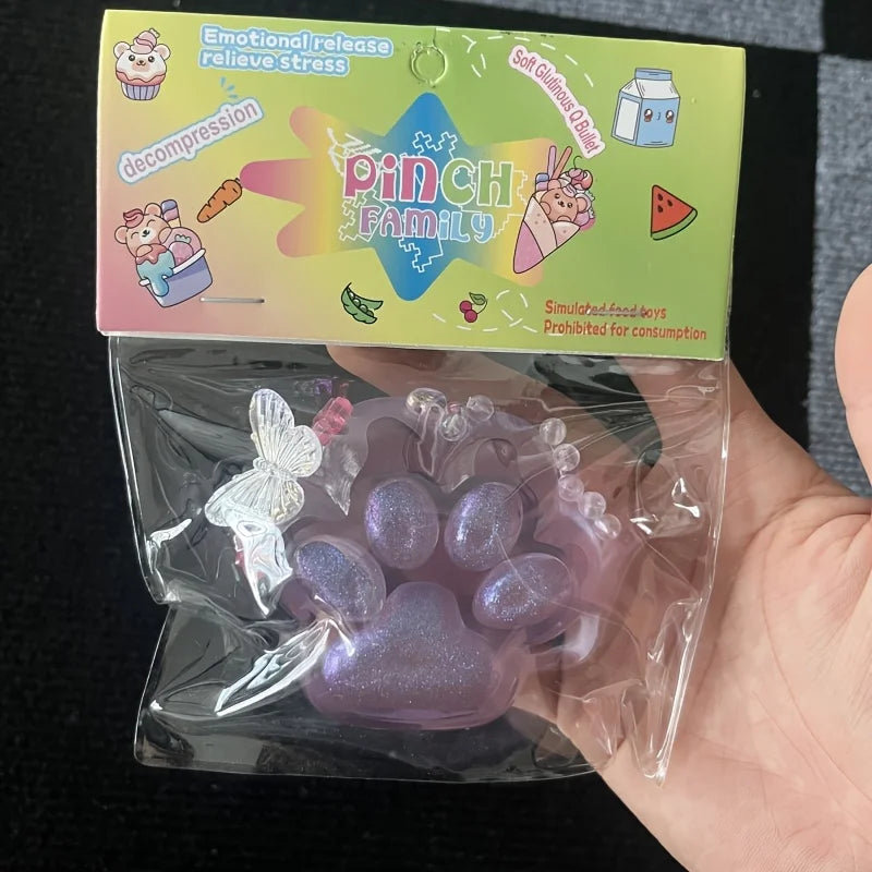 Transparent Cat Claws Squishy Squeeze Toy | Soft Pinch Pop Fidget with Butterfly Beads