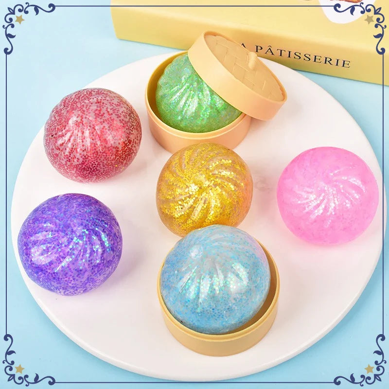 Mini Dumpling Squishy | Glitter Steamer Bun Slow Rising Squeeze Toy